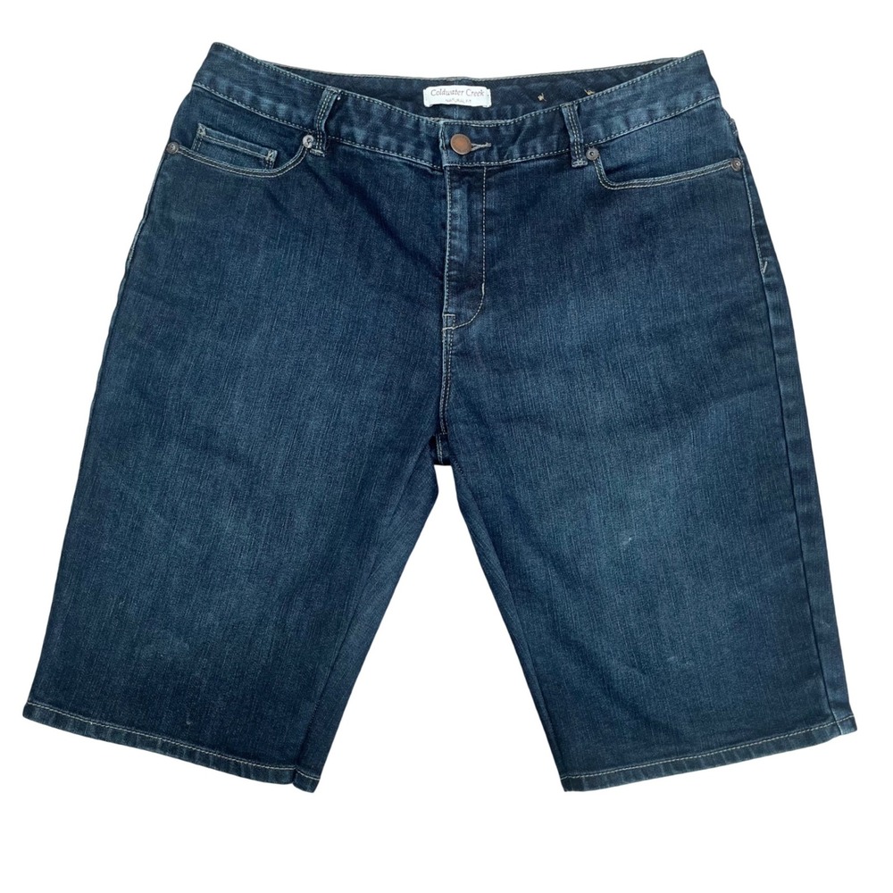 Coldwater Creek Denim Bermuda Shorts Women 14 Blue Jean Natural Fit Stretch